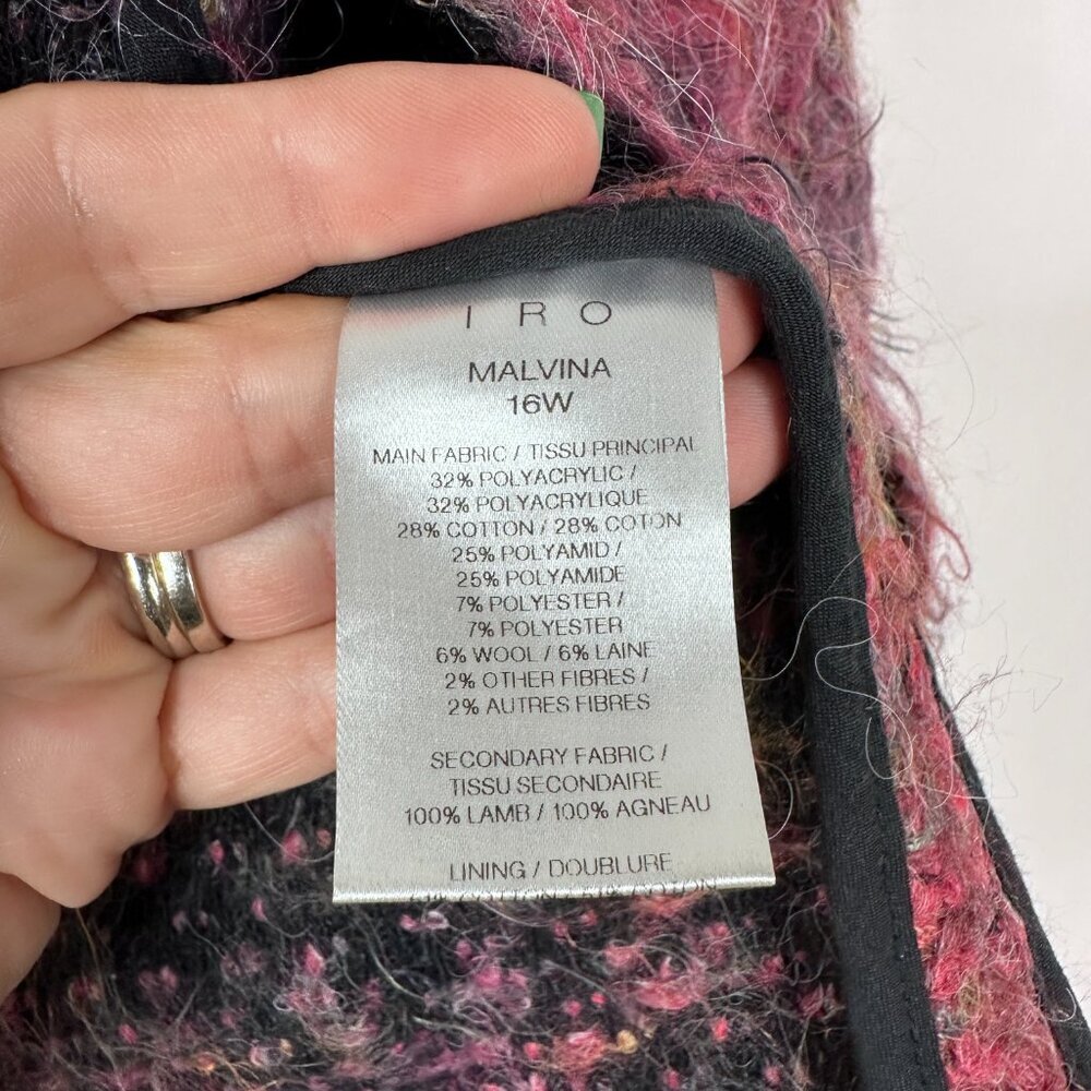 IRO Malvina Textured Bouclé Open Cardigan Pink and Purple 16W #A1735 - Picture 5 of 6